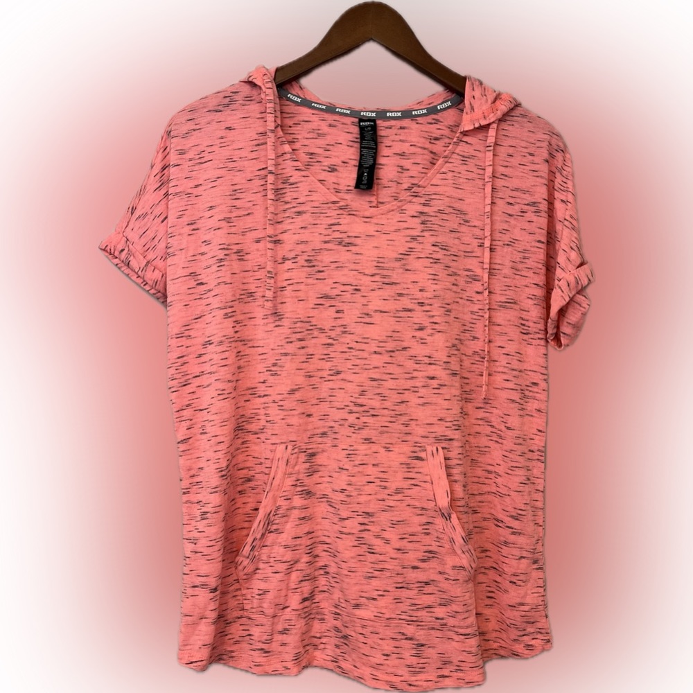 Reebok Coral & Black Striped Hoodie Shirt - Size Large 🏋️♀️✨ - Picture 3 of 7